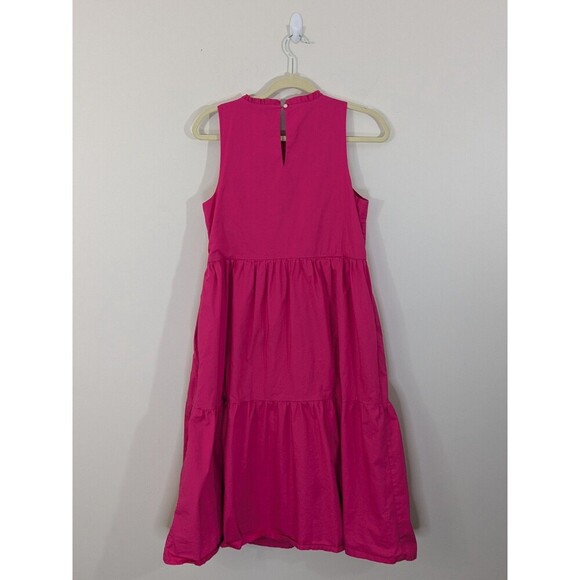 J.CREW Factory Hot Pink Shirred Tiered Sleeveless Ruffle Midi Dress Size 4 - Picture 8 of 8